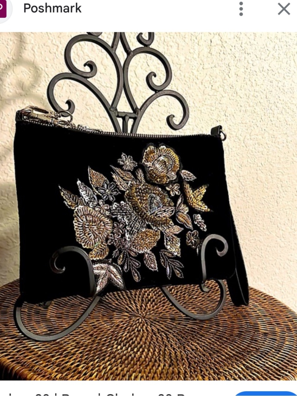 Chelsea 28 wrstlet/crossbody Black Velvet Floral Embroidered Crossbody Clutch